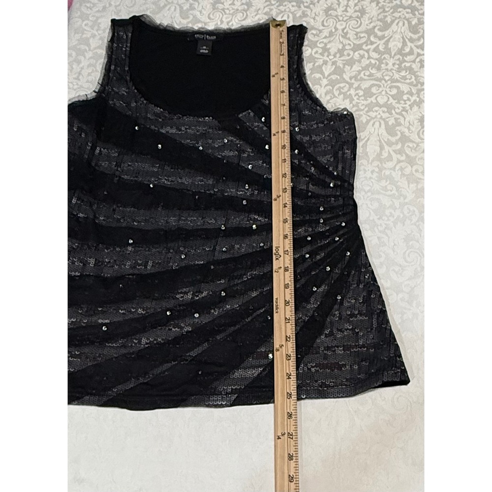 White House Black Market Sequin Tank Women Medium Black Silver Sunburst Glam - Picture 7 of 8